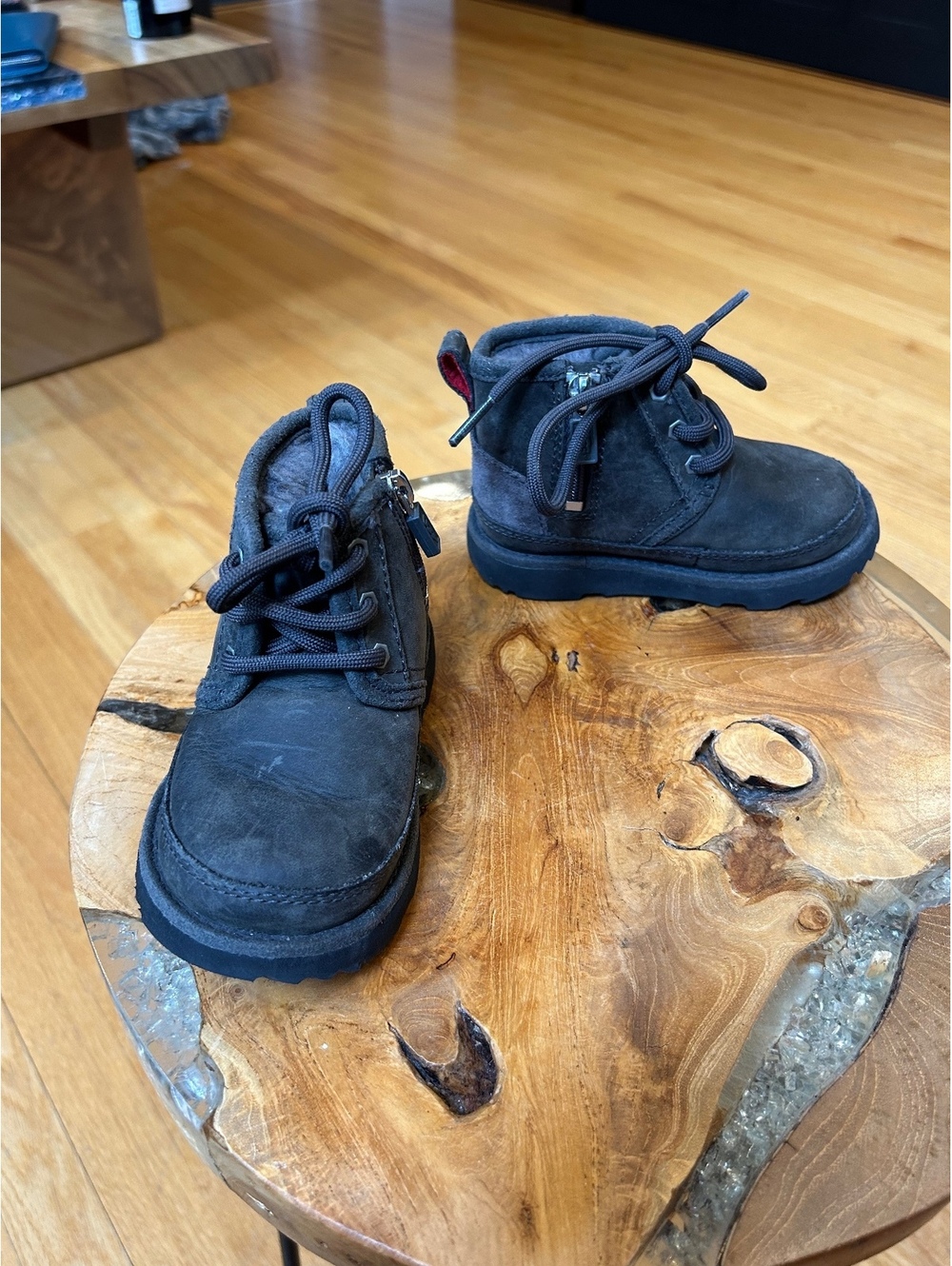 UGG Waterproof Kids Grey Suede Ankle Boots with Shearling Lining